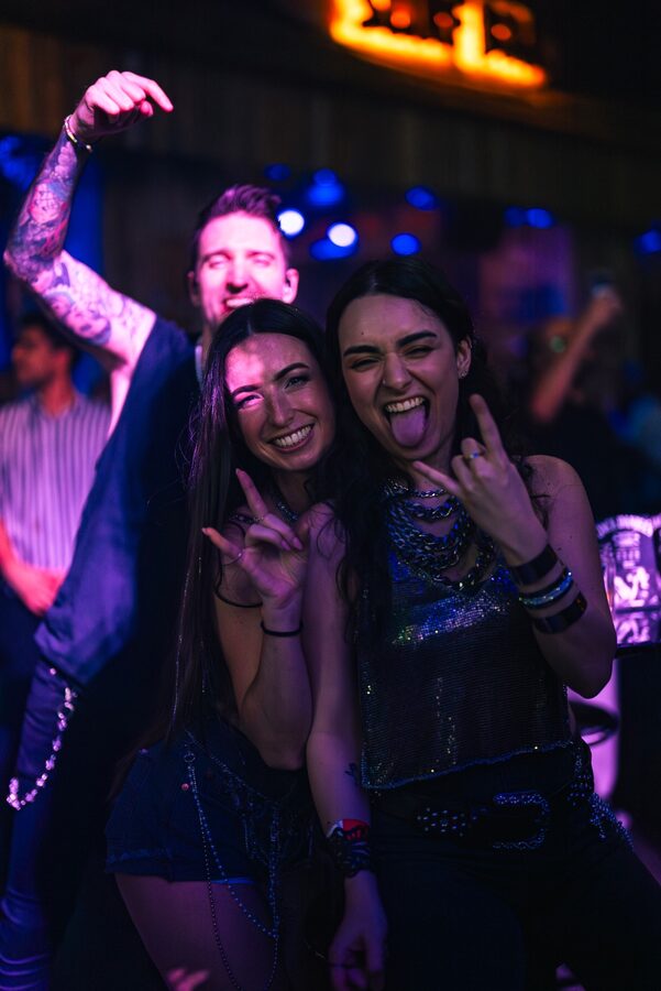 With the crowd after a set, horns up